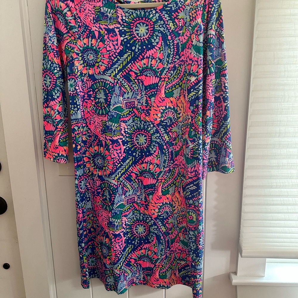 Lilly Pulitzer Pink and Blue Mini Dress 3/4 Sleeve
